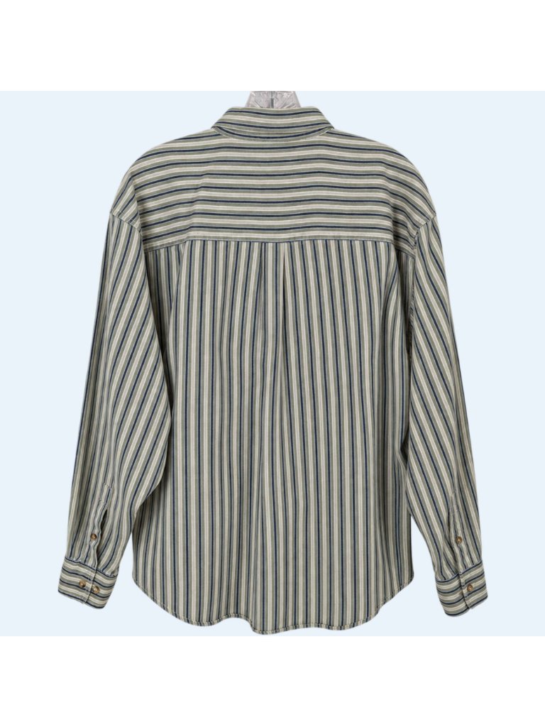 Stone Creek Button Up Shirt Mens Xl Vintage Striped Cotton Green Beige Long Slee — image 2 of 7